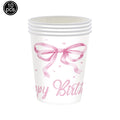 Lindos descartáveis para festa de aniversário, laço rosa para meninas e mulheres, decoração para chá de bebê, despedida de solteira, laço, pratos de papel, copos, suprimentos para festa
