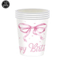 Lindos descartáveis para festa de aniversário, laço rosa para meninas e mulheres, decoração para chá de bebê, despedida de solteira, laço, pratos de papel, copos, suprimentos para festa