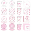 Lindos descartáveis para festa de aniversário, laço rosa para meninas e mulheres, decoração para chá de bebê, despedida de solteira, laço, pratos de papel, copos, suprimentos para festa