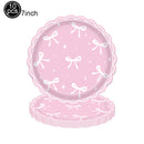 Lindos descartáveis para festa de aniversário, laço rosa para meninas e mulheres, decoração para chá de bebê, despedida de solteira, laço, pratos de papel, copos, suprimentos para festa
