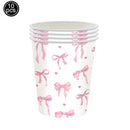 Lindos descartáveis para festa de aniversário, laço rosa para meninas e mulheres, decoração para chá de bebê, despedida de solteira, laço, pratos de papel, copos, suprimentos para festa