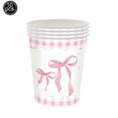 Lindos descartáveis para festa de aniversário, laço rosa para meninas e mulheres, decoração para chá de bebê, despedida de solteira, laço, pratos de papel, copos, suprimentos para festa