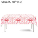 Lindos descartáveis para festa de aniversário, laço rosa para meninas e mulheres, decoração para chá de bebê, despedida de solteira, laço, pratos de papel, copos, suprimentos para festa